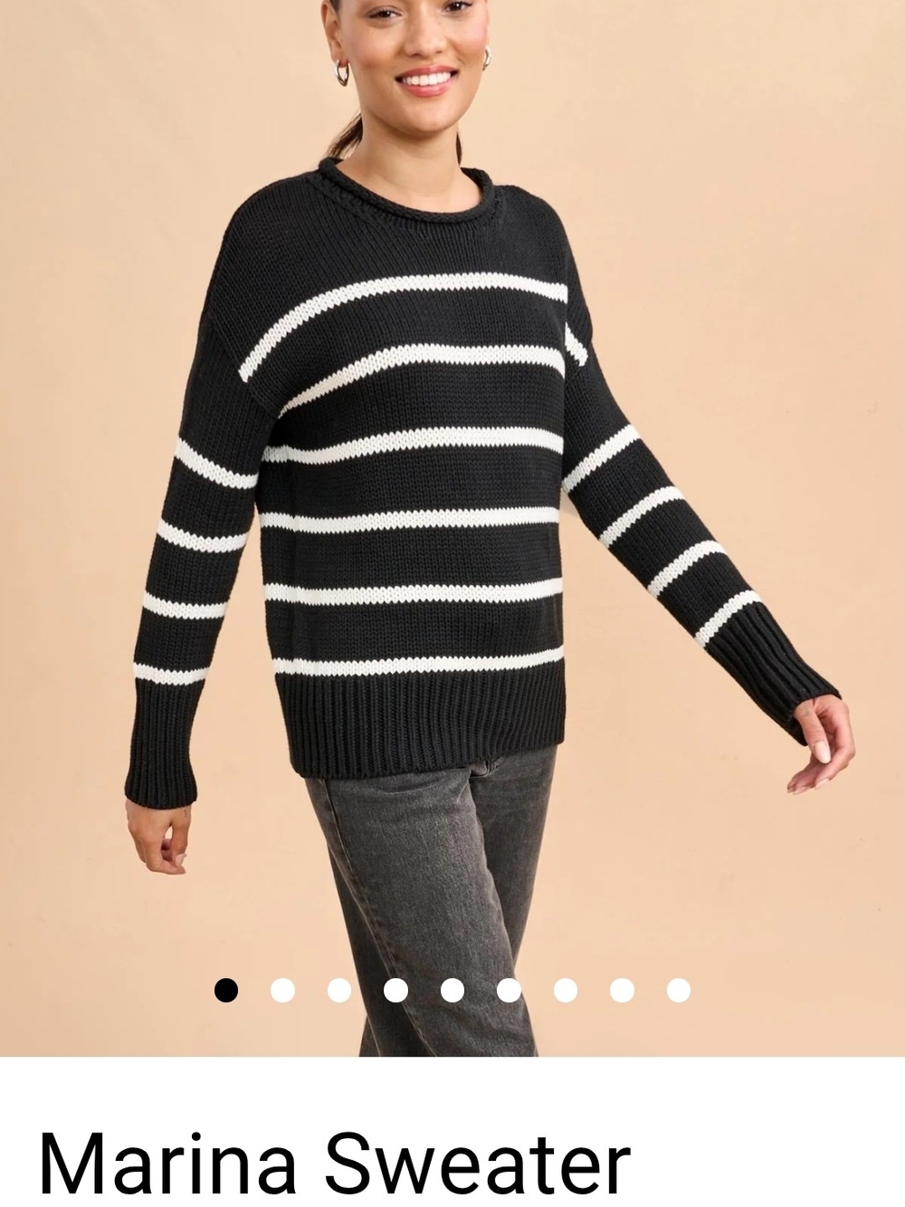 La Ligne Black and White Striped Marina Crewneck Sweater
